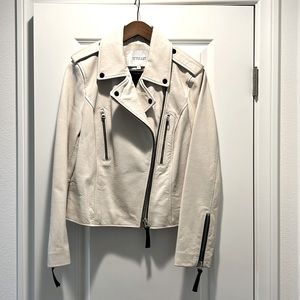 Dereck Lam white leather motorcycle jacket size M